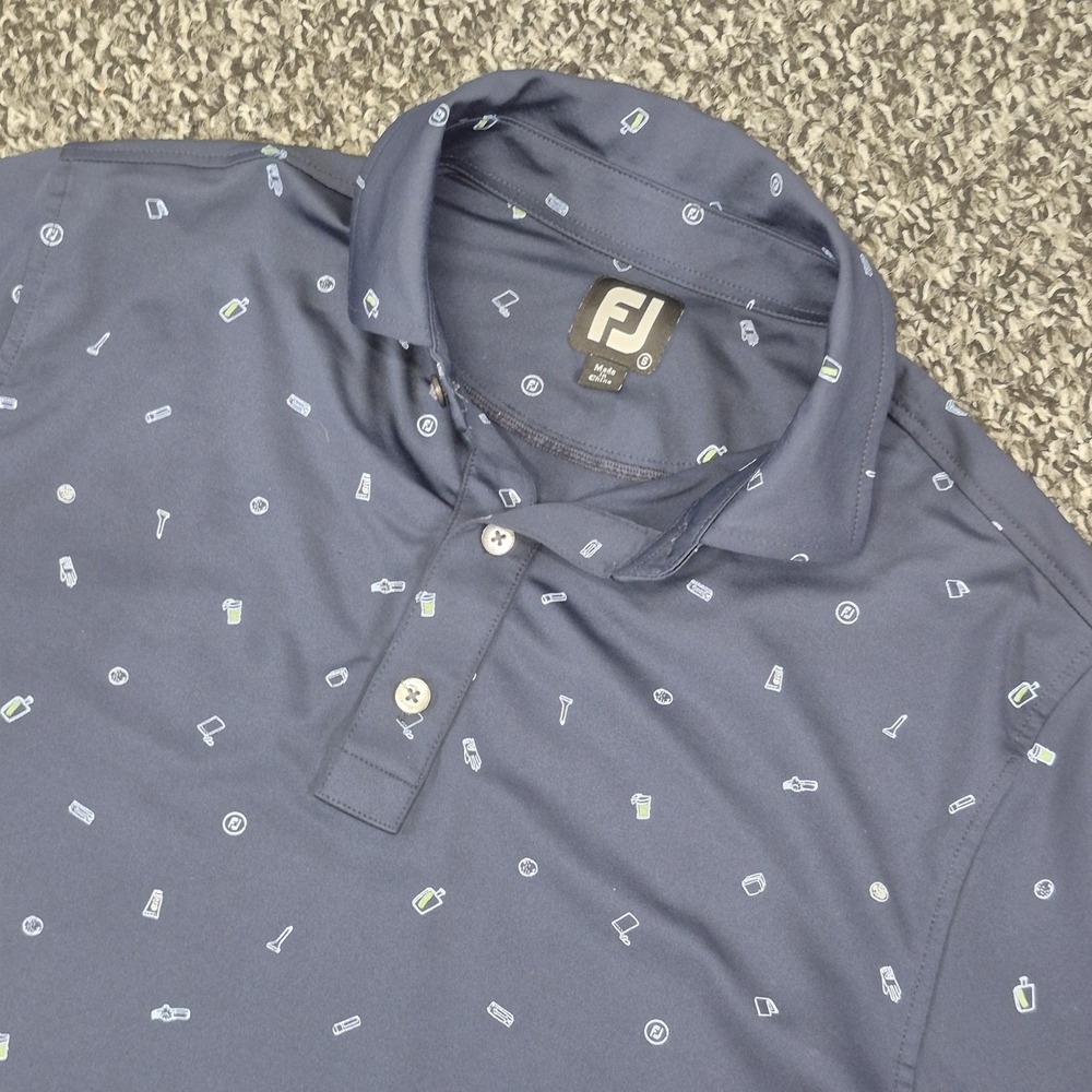 FootJoy Performance Polo Shirt Mens Small Blue Drinks All Over Print